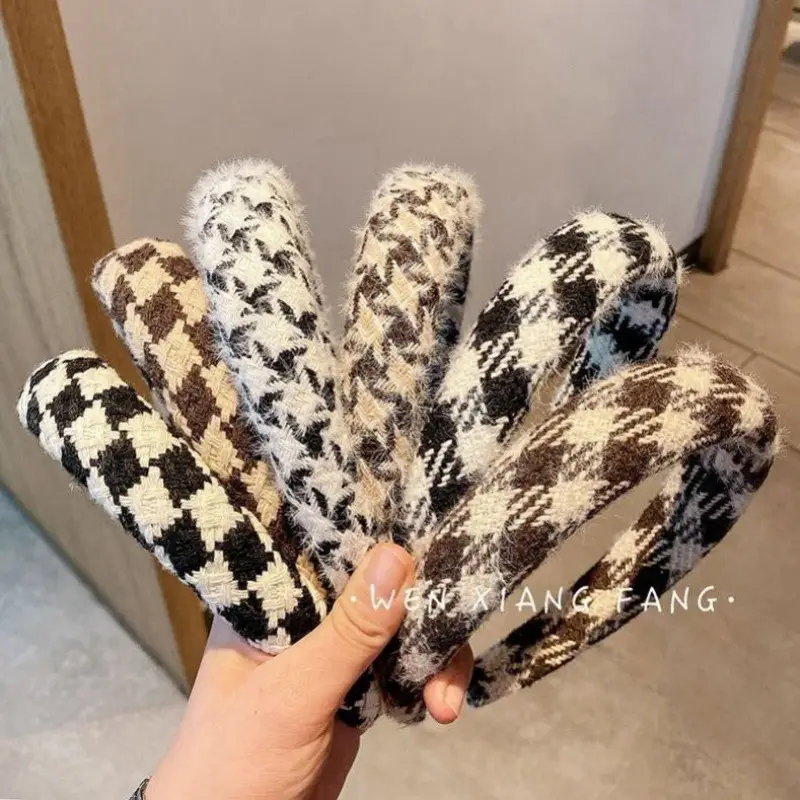 Korean Retro Houndstooth Headband Women Face Wash