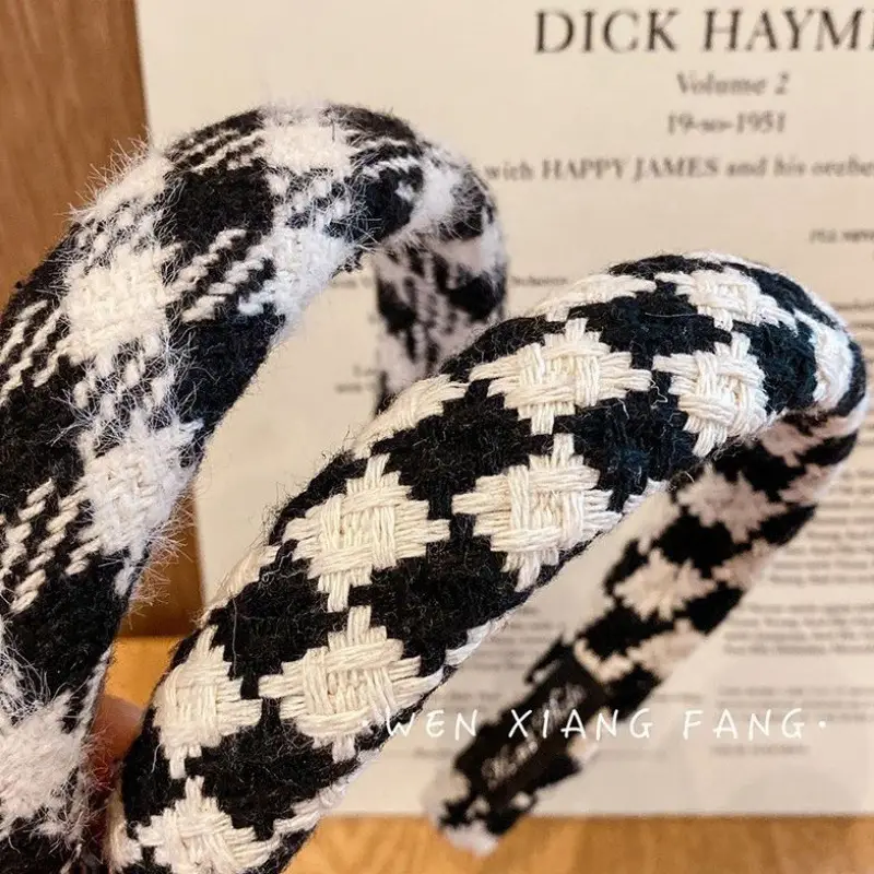 Korean Retro Houndstooth Headband Women Face Wash