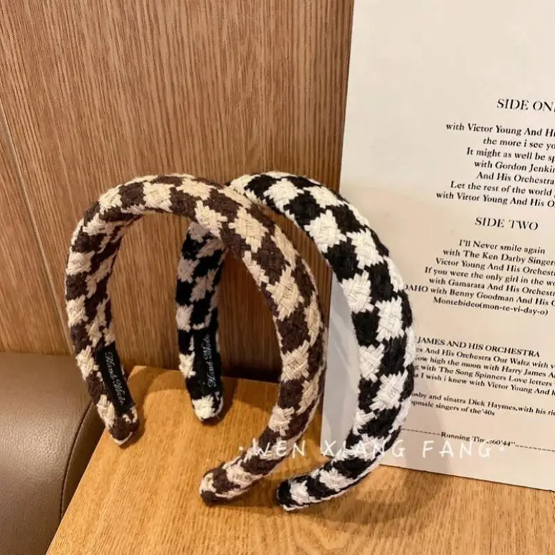 Korean Retro Houndstooth Headband Women Face Wash