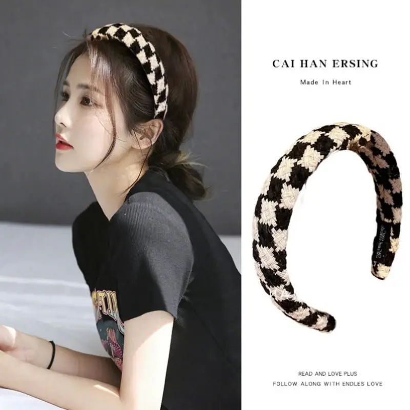 Korean Retro Houndstooth Headband Women Face Wash