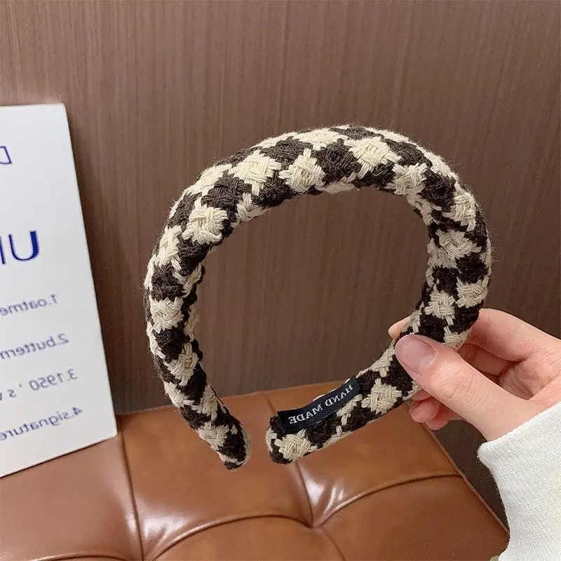 Korean Retro Houndstooth Headband Women Face Wash