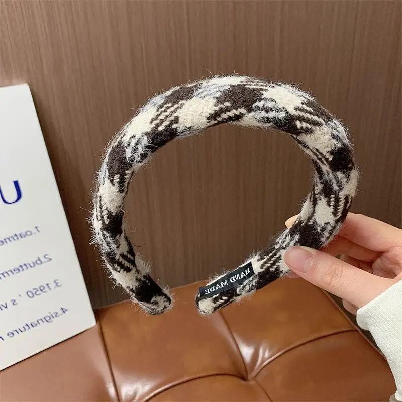 Korean Retro Houndstooth Headband Women Face Wash