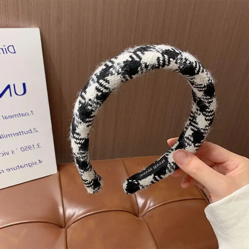 Korean Retro Houndstooth Headband Women Face Wash