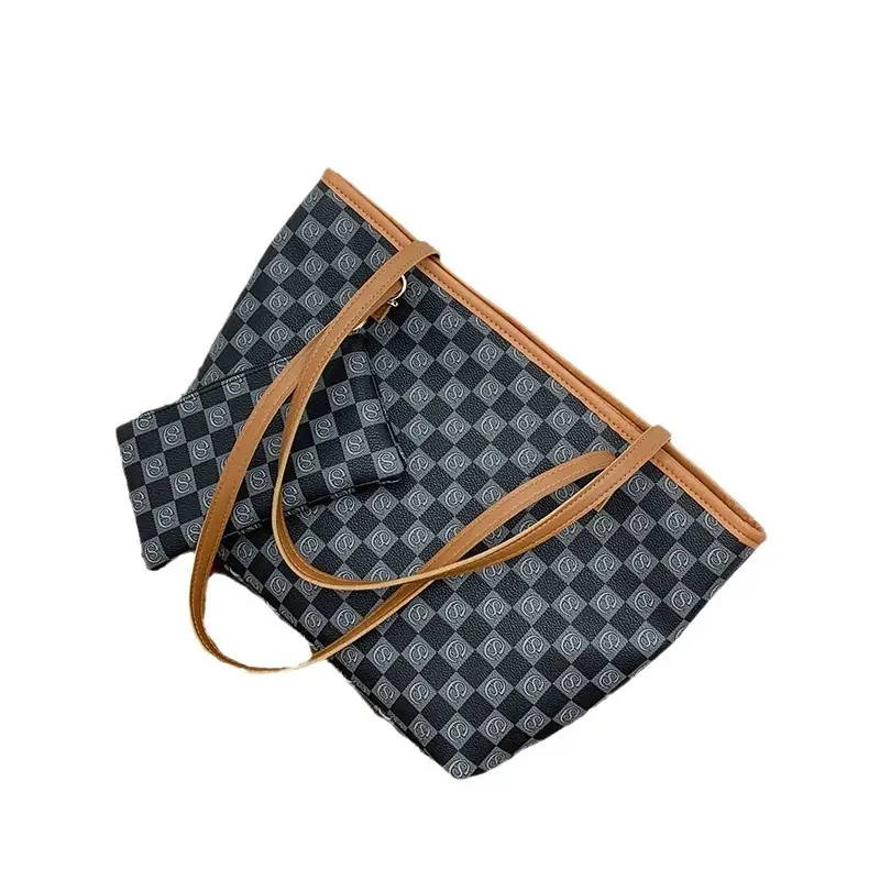 2-piece Chessboard Plaid Tote Bag with Wallet & Pendant - Image 8
