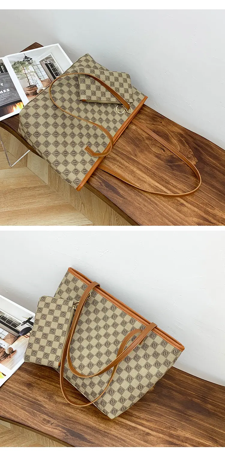 2-piece Chessboard Plaid Tote Bag with Wallet & Pendant — feature 12