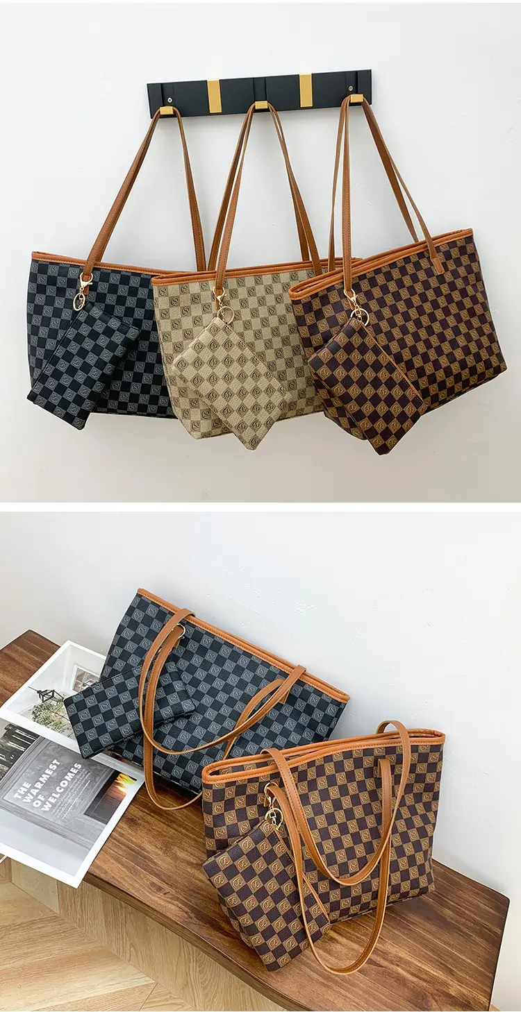 2-piece Chessboard Plaid Tote Bag with Wallet & Pendant — feature 14