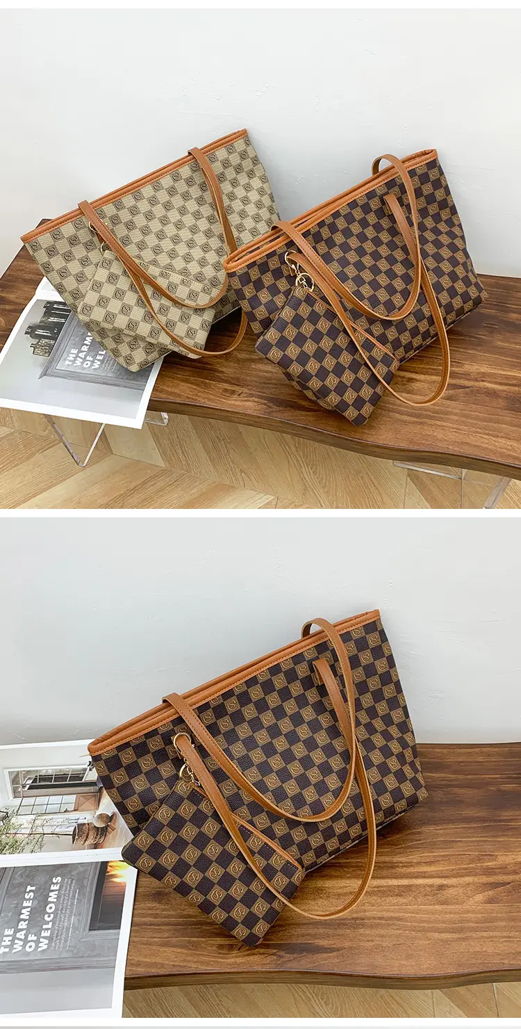 2-piece Chessboard Plaid Tote Bag with Wallet & Pendant — feature 15