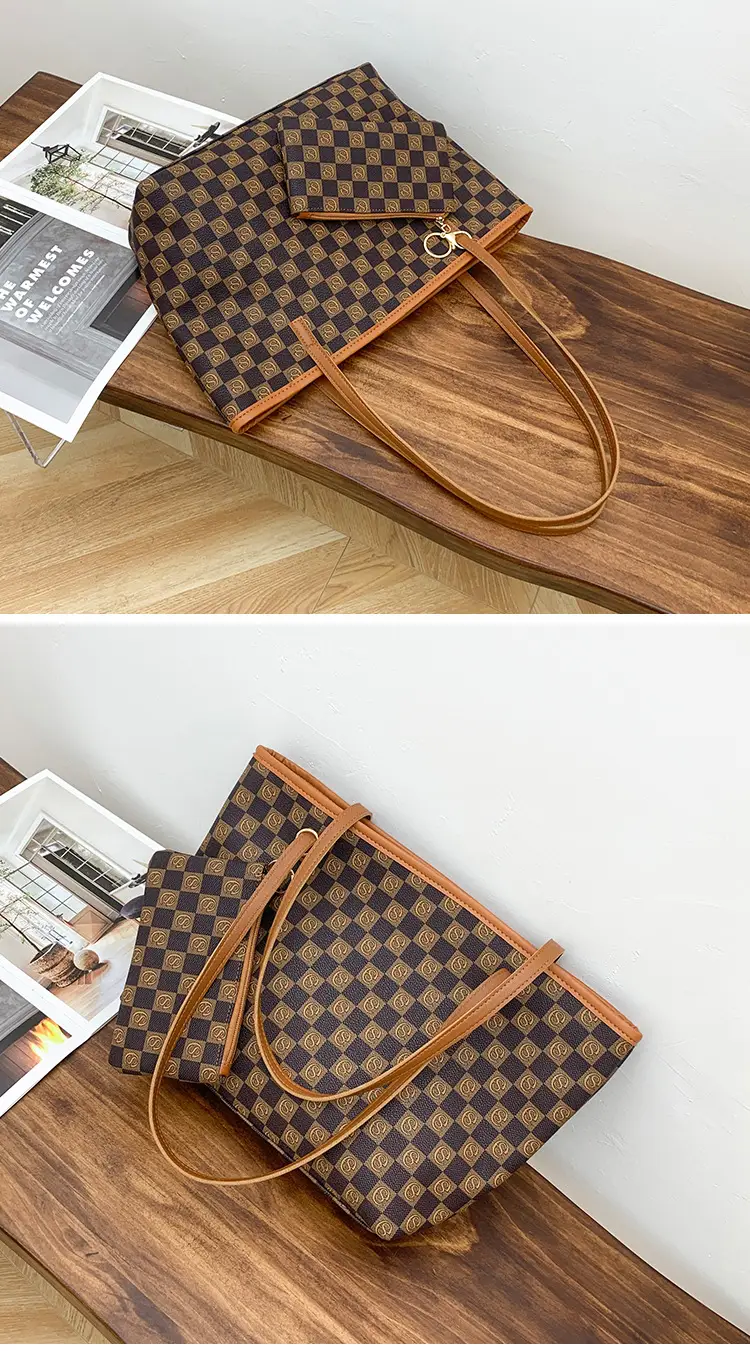2-piece Chessboard Plaid Tote Bag with Wallet & Pendant — feature 16