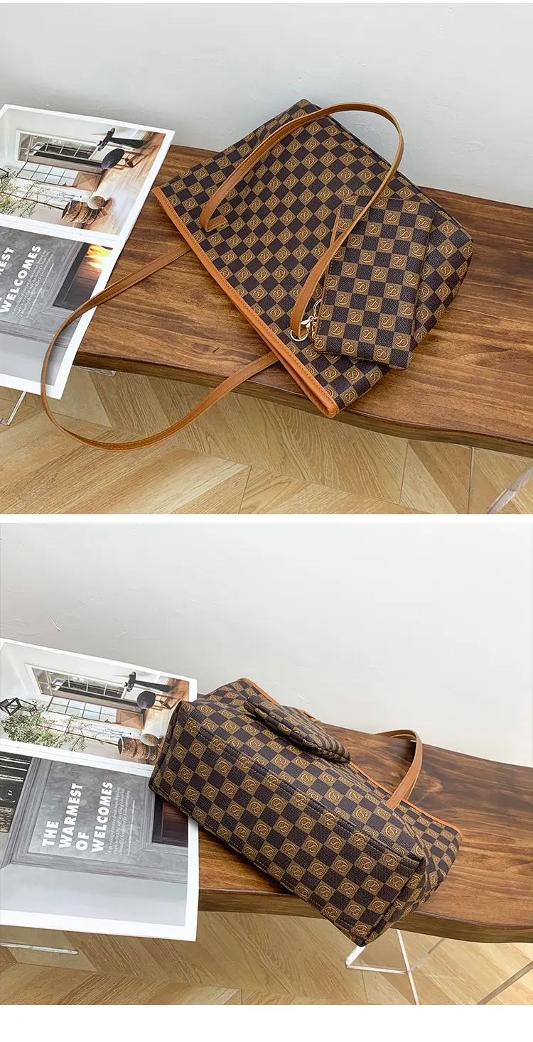 2-piece Chessboard Plaid Tote Bag with Wallet & Pendant — feature 17