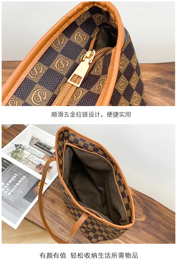 2-piece Chessboard Plaid Tote Bag with Wallet & Pendant — feature 5