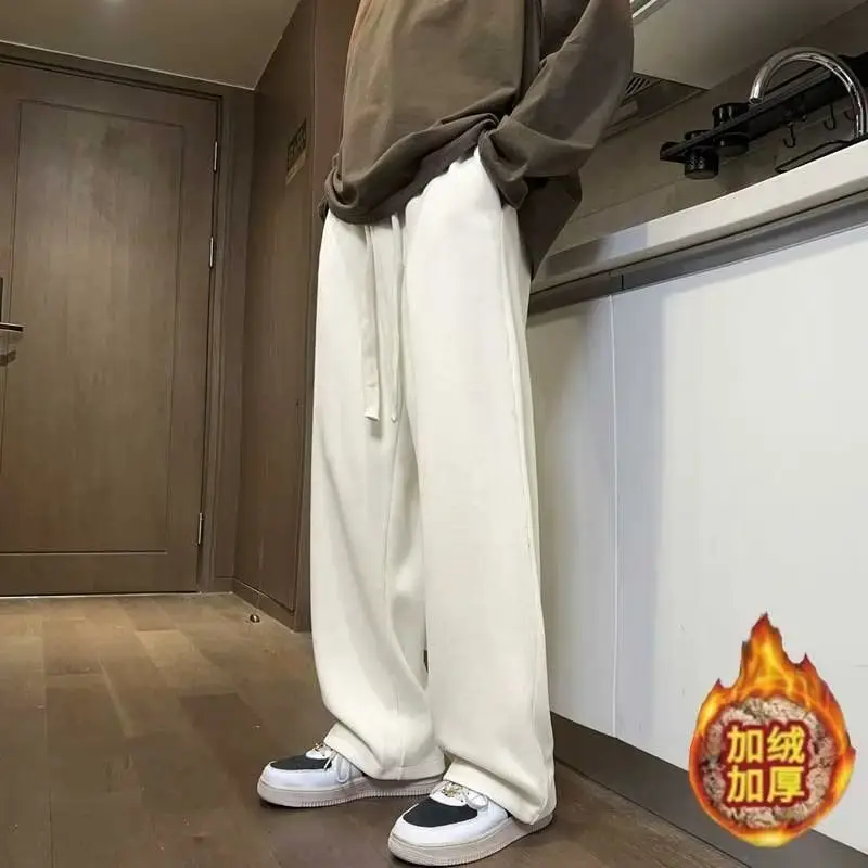 American Retro White Loose Pants Men's Winter Casual