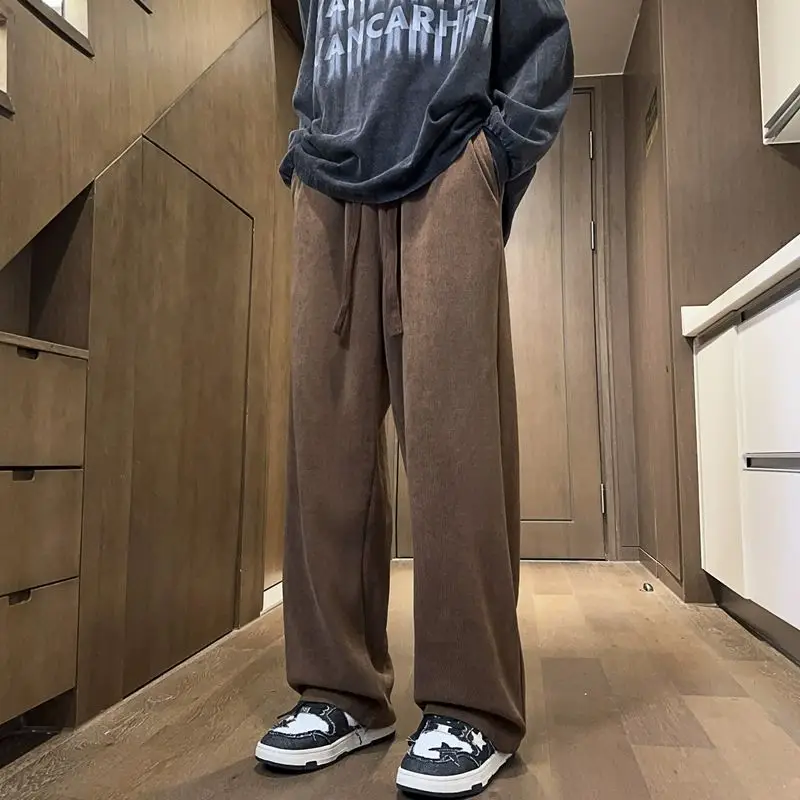 American Retro White Loose Pants Men's Winter Casual