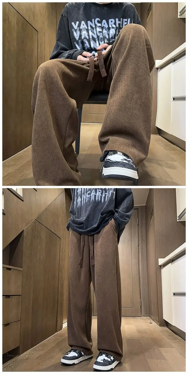 American Retro White Loose Pants Men's Winter Casual — feature 14