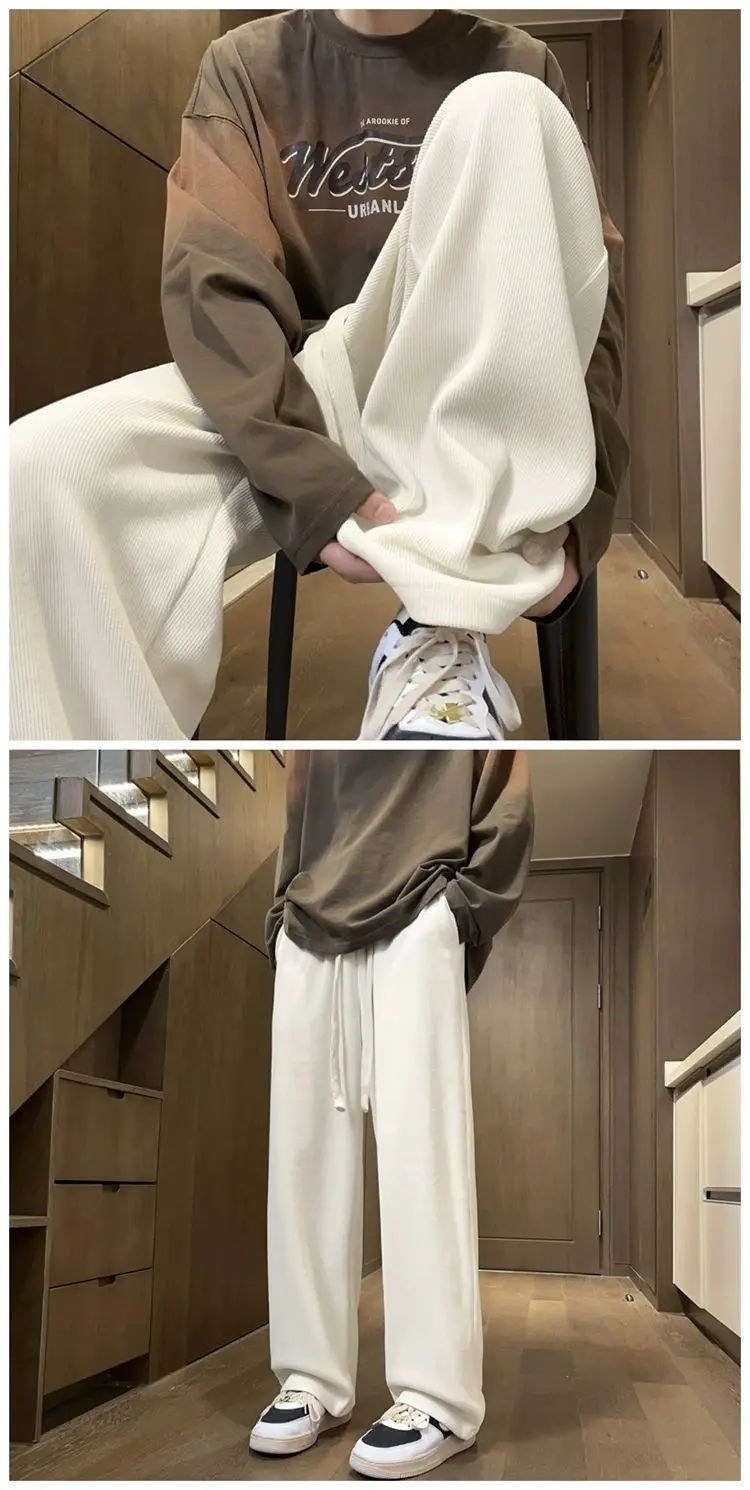 American Retro White Loose Pants Men's Winter Casual — feature 6