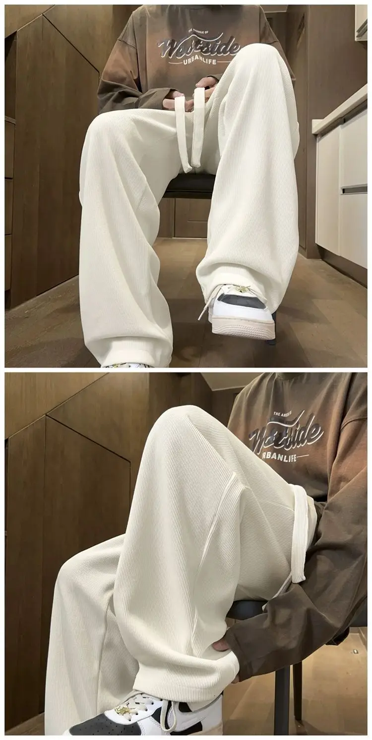 American Retro White Loose Pants Men's Winter Casual — feature 7