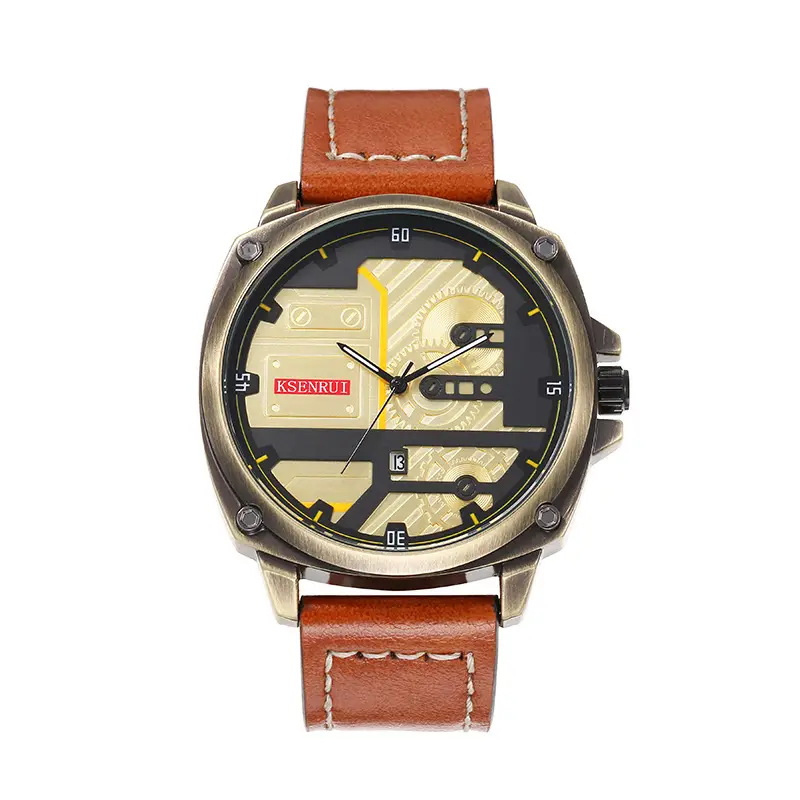 KSENRUI Brown Leather Watch with Retro Design - Image 4