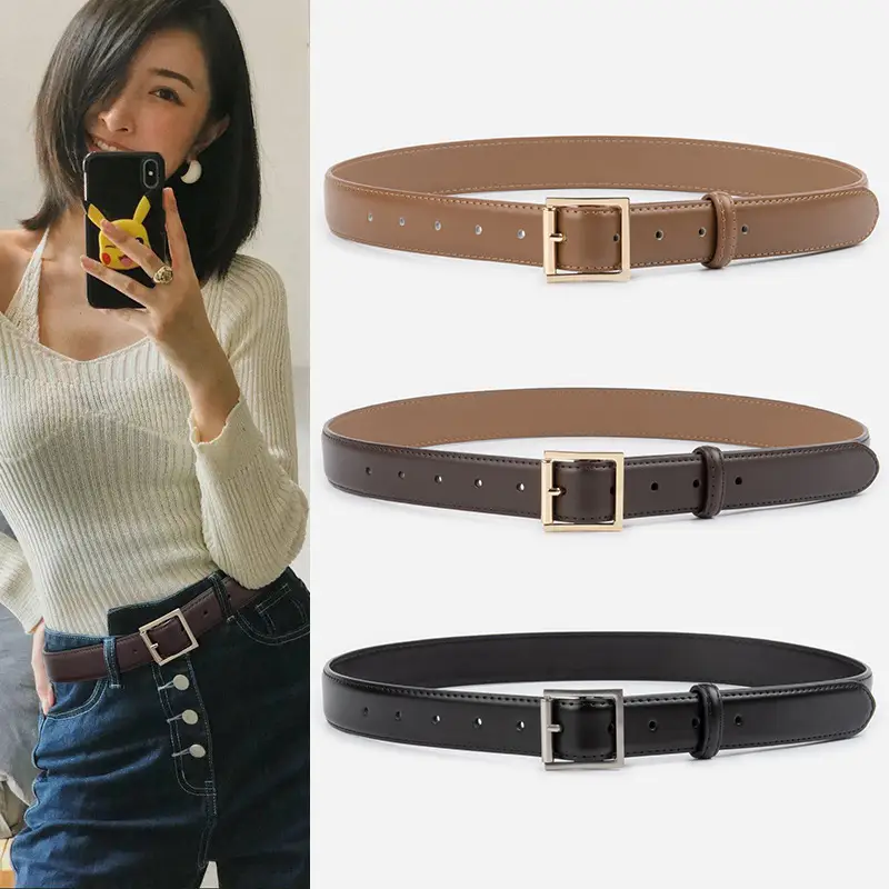Square Buckle Genuine Leather Belt for Women 2.8" - Image 16