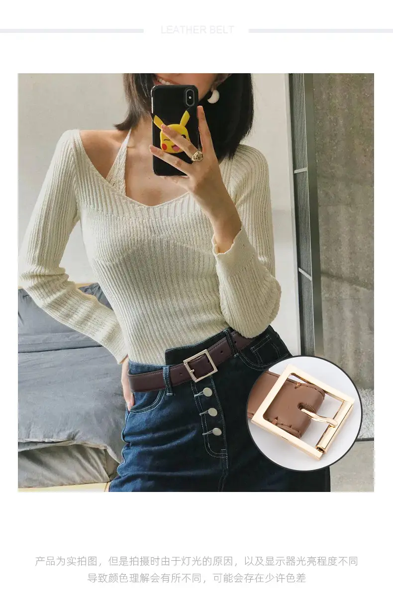 Square Buckle Genuine Leather Belt for Women 2.8" — feature 1
