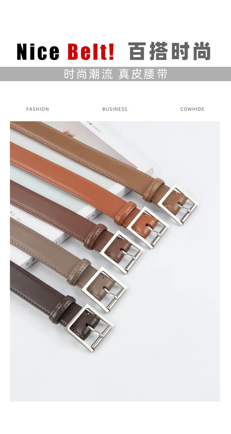 Square Buckle Genuine Leather Belt for Women 2.8" — feature 3