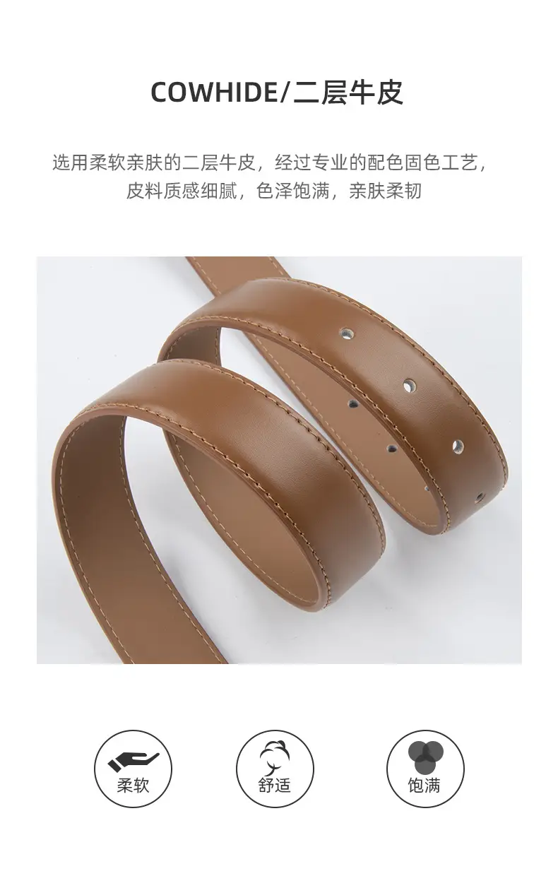 Square Buckle Genuine Leather Belt for Women 2.8" — feature 5