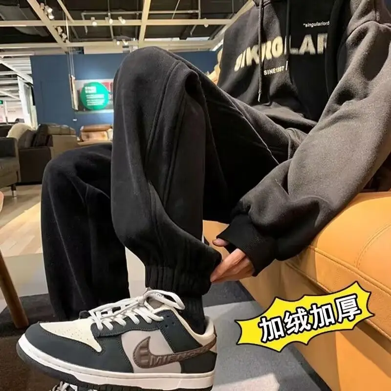 Men Fleece Lined Ankle Tied Sweatpants Gray - Image 4