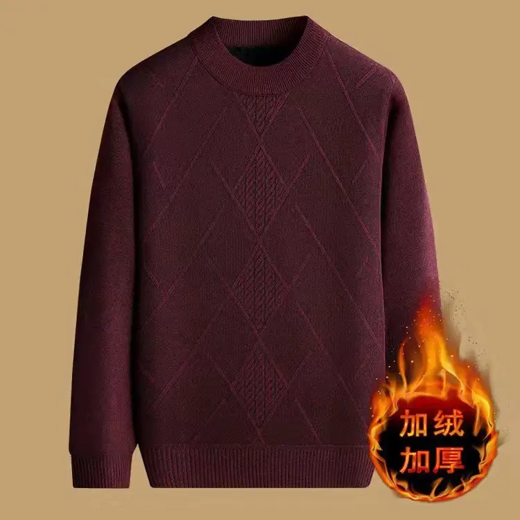 Men Thickened Blue Winter Sweater Round Neck Warm - Image 10