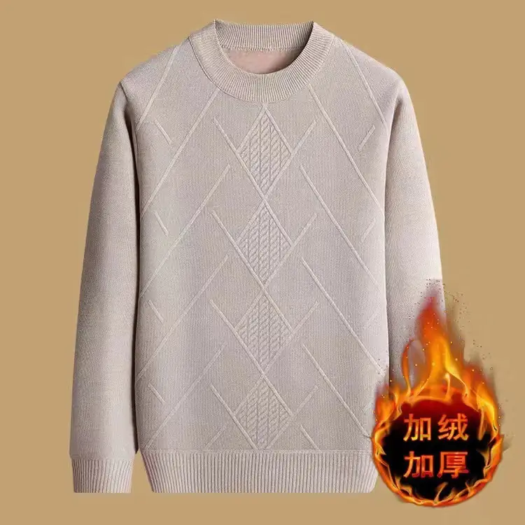Men Thickened Blue Winter Sweater Round Neck Warm - Image 12