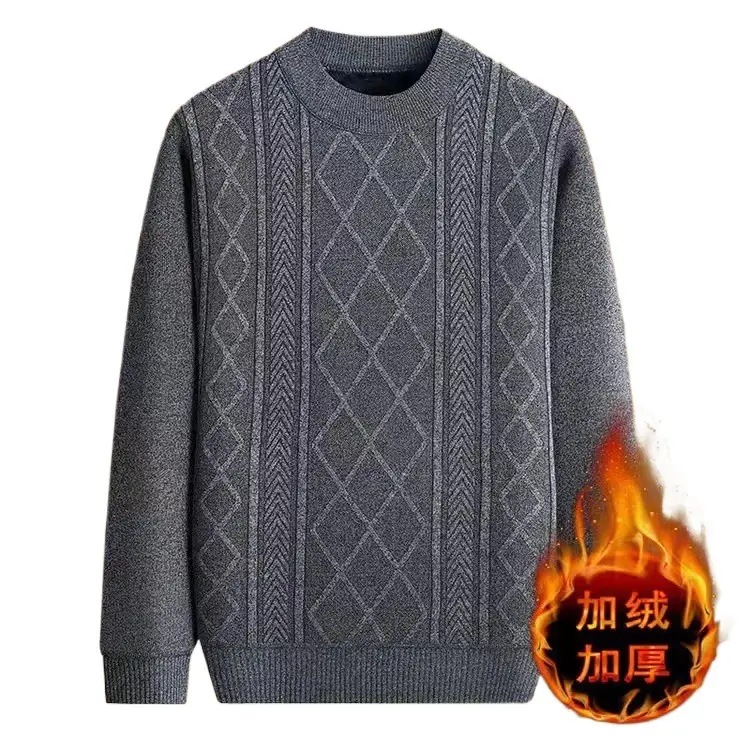 Men Thickened Blue Winter Sweater Round Neck Warm - Image 13