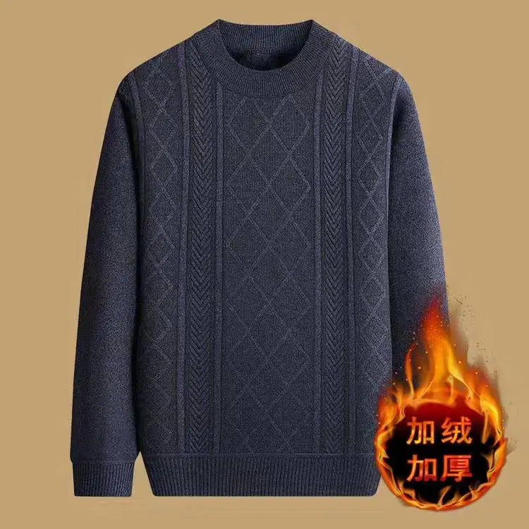 Men Thickened Blue Winter Sweater Round Neck Warm — feature 11