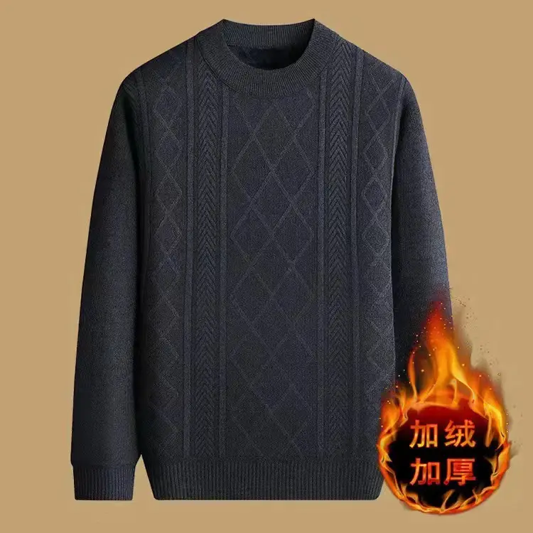 Men Thickened Blue Winter Sweater Round Neck Warm — feature 13