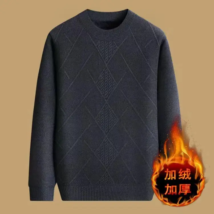 Men Thickened Blue Winter Sweater Round Neck Warm — feature 3