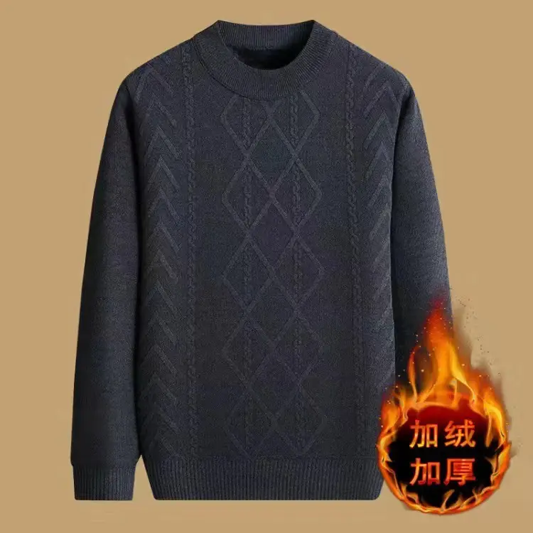 Men Thickened Blue Winter Sweater Round Neck Warm — feature 8