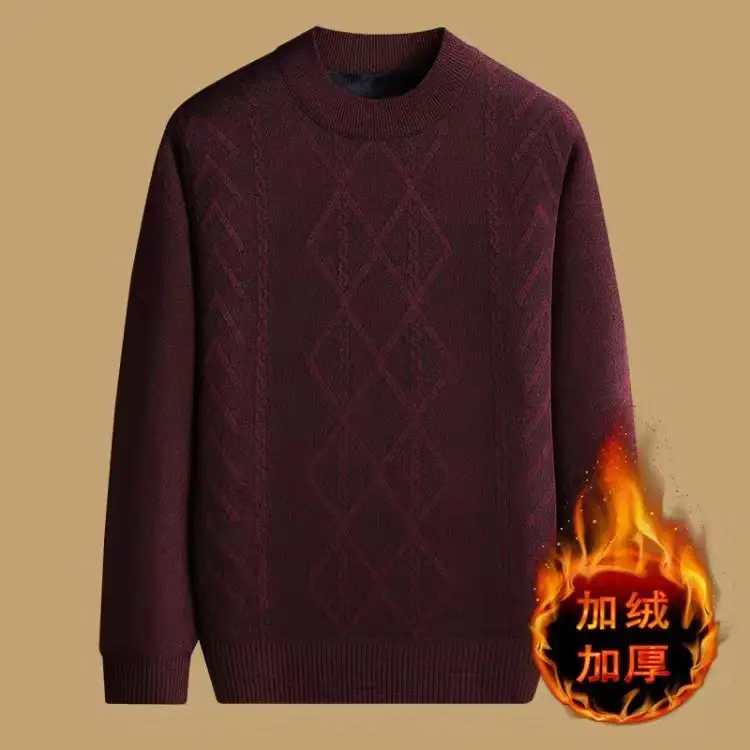 Men Thickened Blue Winter Sweater Round Neck Warm - Image 5
