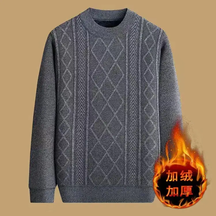 Men Thickened Blue Winter Sweater Round Neck Warm - Image 6