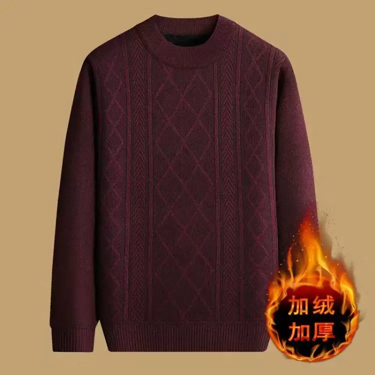 Men Thickened Blue Winter Sweater Round Neck Warm - Image 7