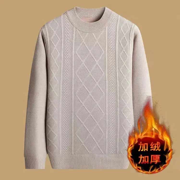 Men Thickened Blue Winter Sweater Round Neck Warm - Image 8
