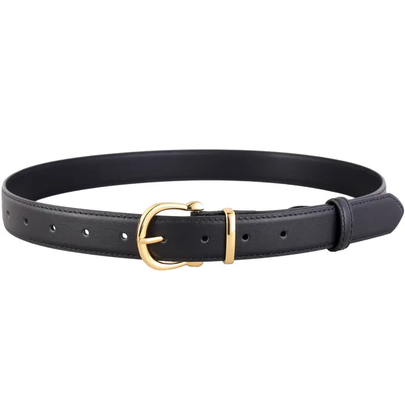 Women's Genuine Leather Belt with Gold Buckle & Pin Detail - Image 8