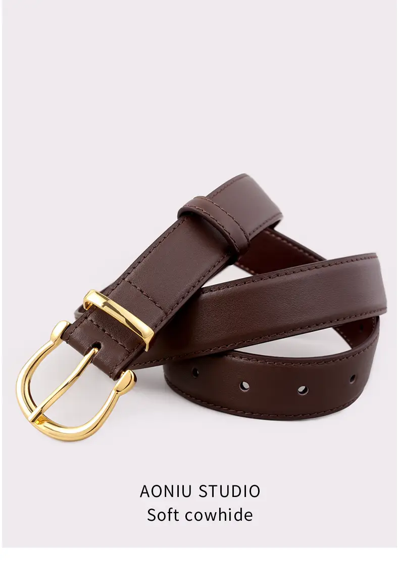 Women's Genuine Leather Belt with Gold Buckle & Pin Detail — feature 10