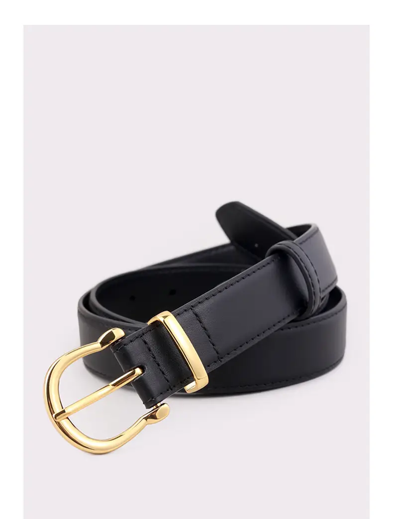 Women's Genuine Leather Belt with Gold Buckle & Pin Detail — feature 14