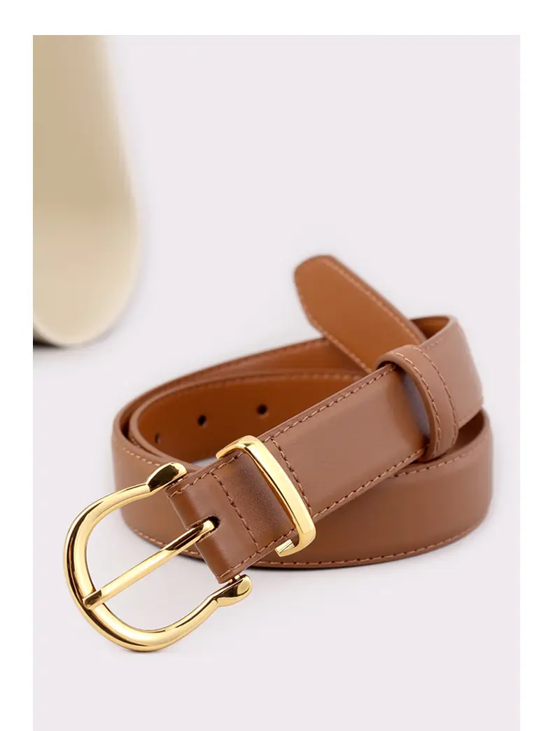 Women's Genuine Leather Belt with Gold Buckle & Pin Detail — feature 15