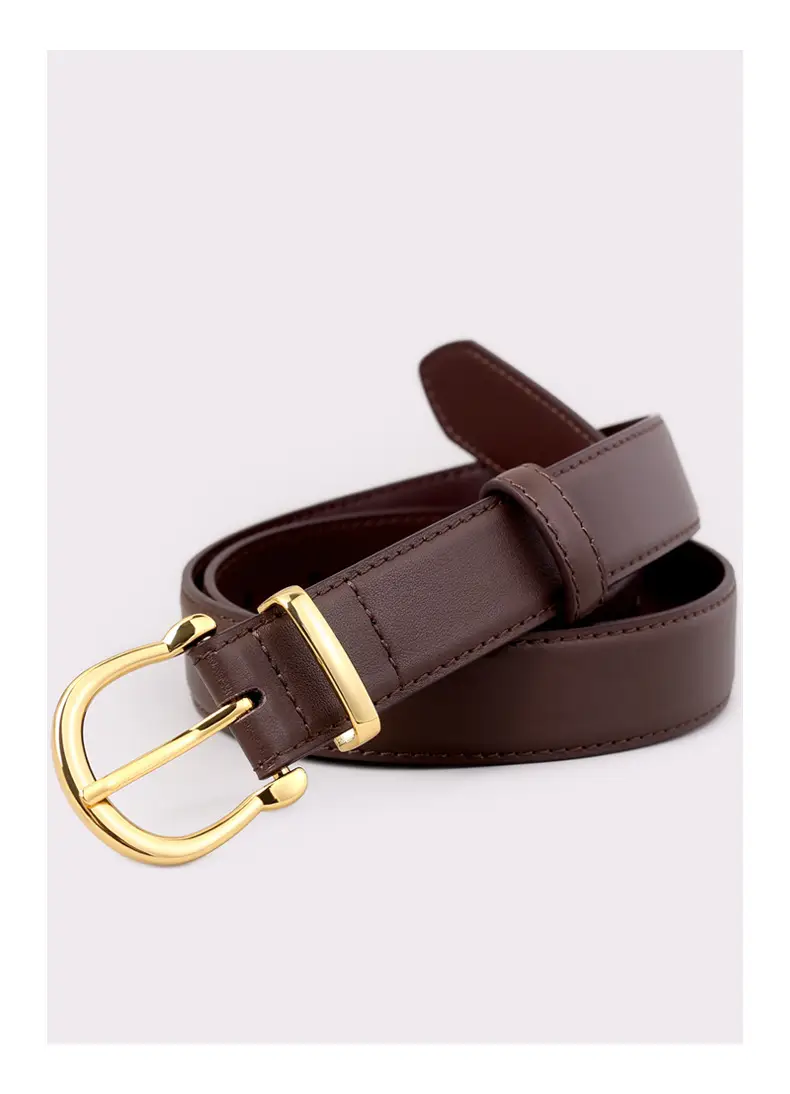 Women's Genuine Leather Belt with Gold Buckle & Pin Detail — feature 16