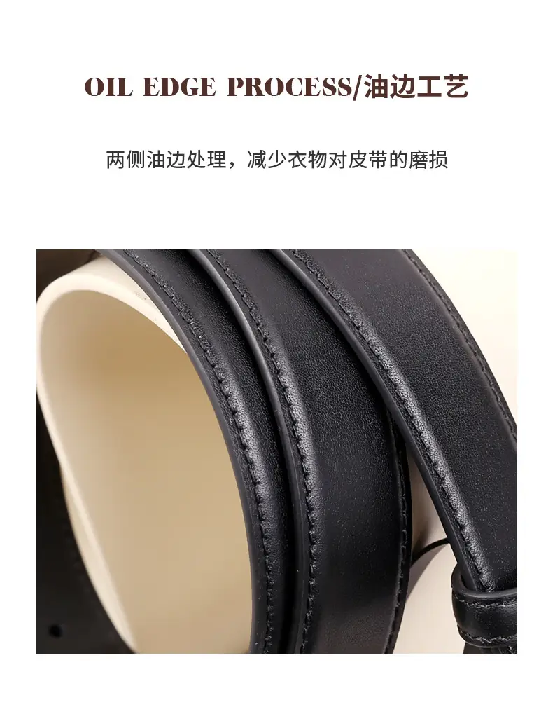 Women's Genuine Leather Belt with Gold Buckle & Pin Detail — feature 5