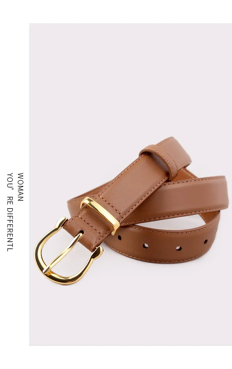 Women's Genuine Leather Belt with Gold Buckle & Pin Detail — feature 9