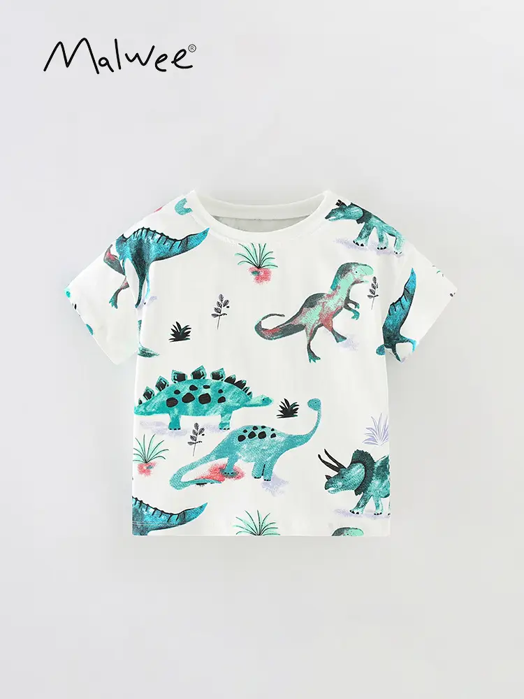Malwee Boys Summer Printed T-Shirt White Blue Black - Image 3
