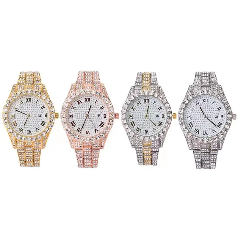 Full Diamond Quartz Women's Watch Gold Strap — feature 1