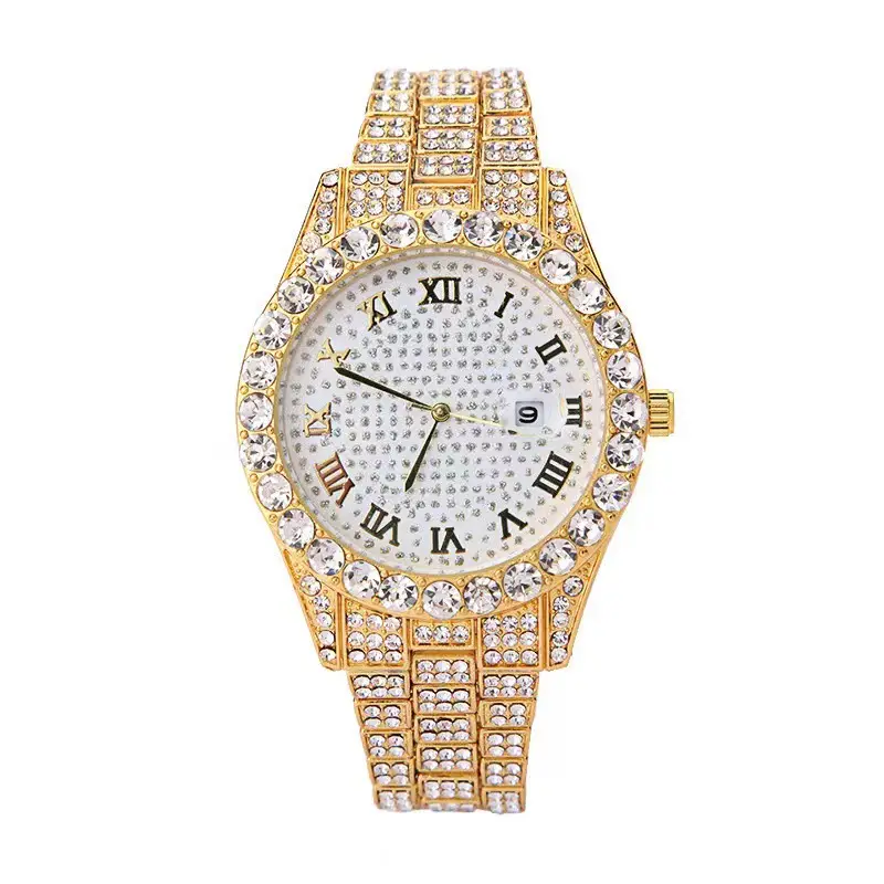 Full Diamond Quartz Women's Watch Gold Strap — feature 2