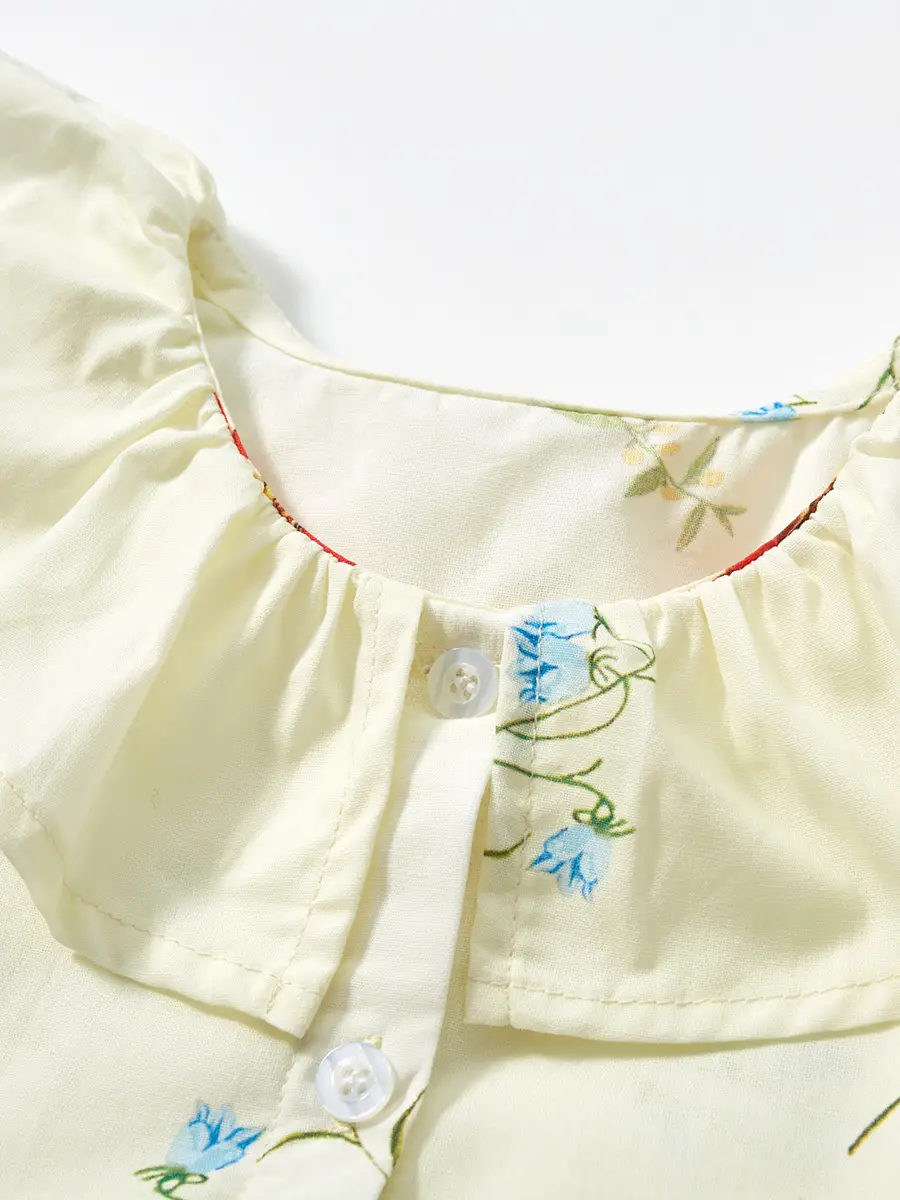 Little Girls Printed Cotton Dress Red Lotus Collar - Image 3