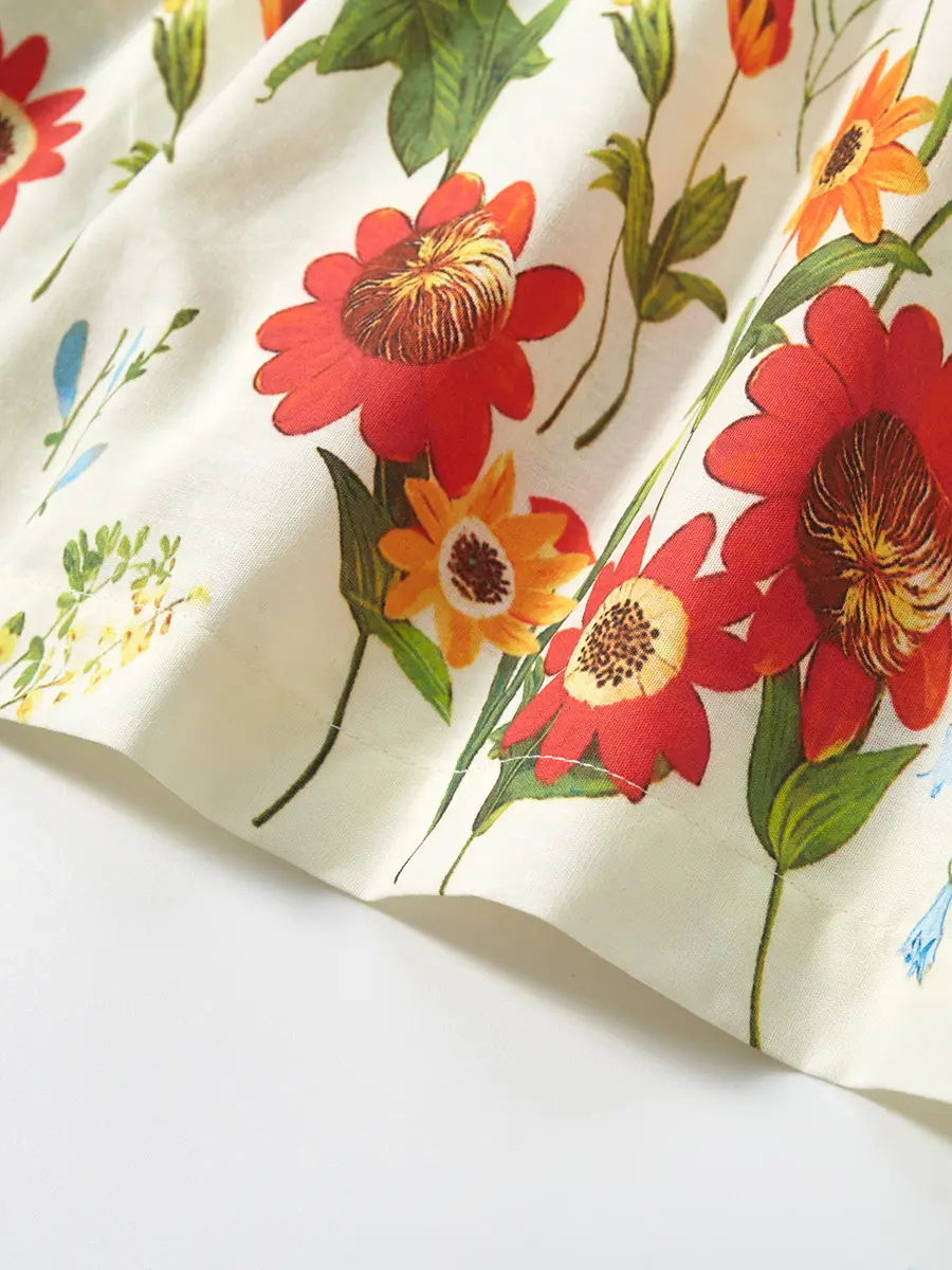 Little Girls Printed Cotton Dress Red Lotus Collar - Image 4