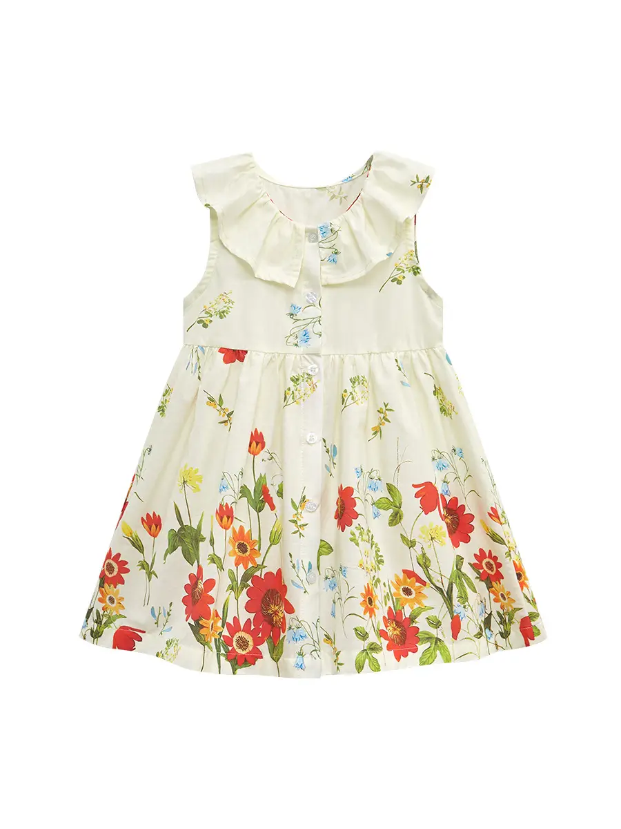 Little Girls Printed Cotton Dress Red Lotus Collar - Image 6