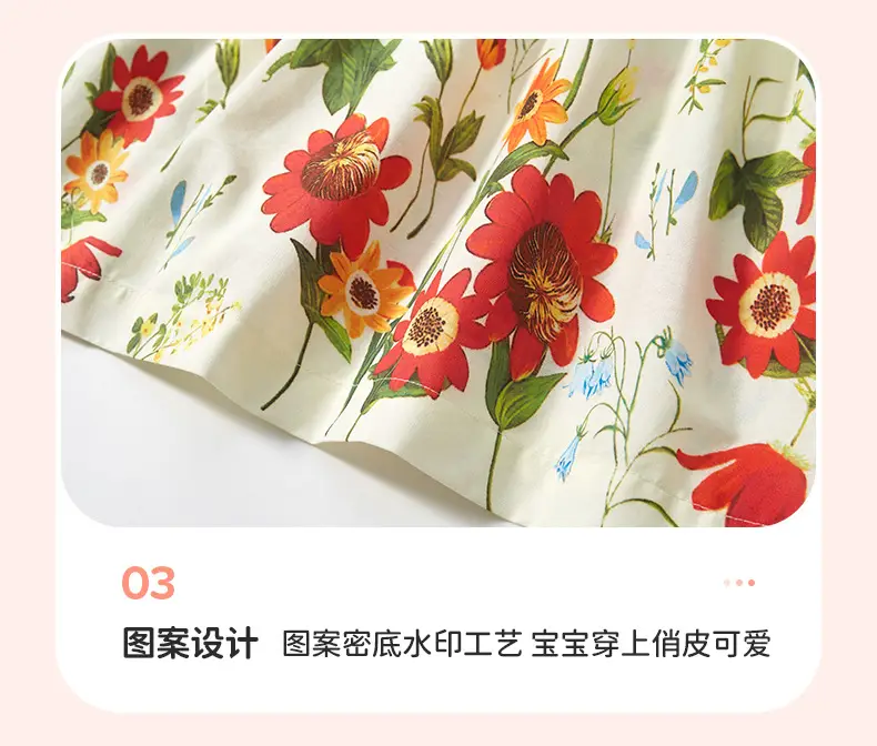 Little Girls Printed Cotton Dress Red Lotus Collar — feature 11